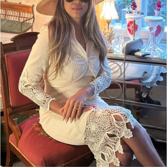 ElAna USA Luxury Brand Figure Hugging Dress & Bolero Jacket, Lace & Crystal - Picture 3 of 14